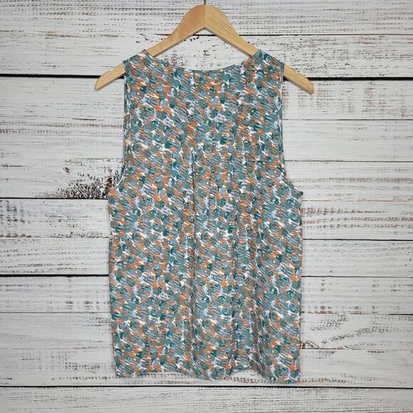 BCBGMaxAzria V-Neck A-Line Sleeveless Blouse Turquoise and Orange | Large - Picture 3 of 6